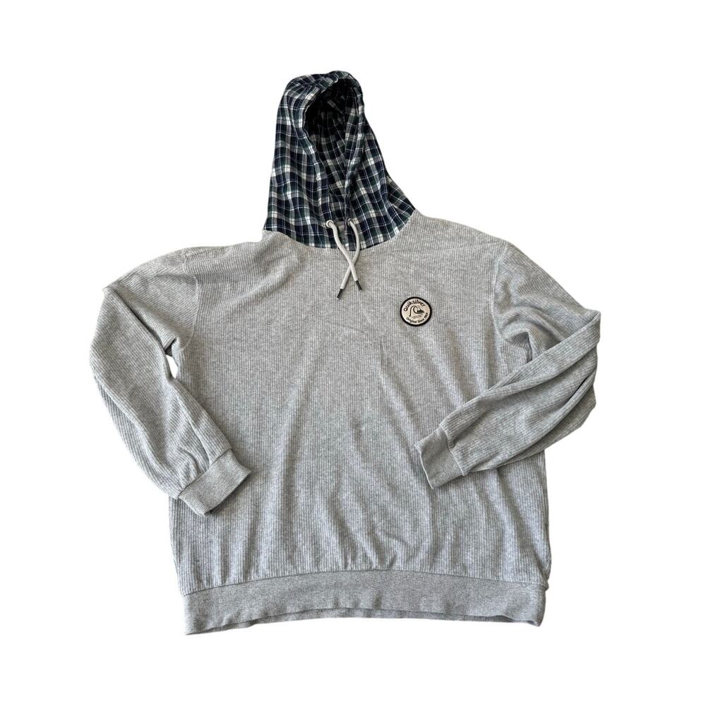 Quiksilver Mens Sweatshirt Size Large Thermal Hooded Gray W Plaid Hood